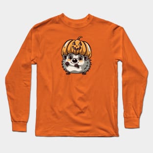 Halloween hedgehog with pumpkin Long Sleeve T-Shirt